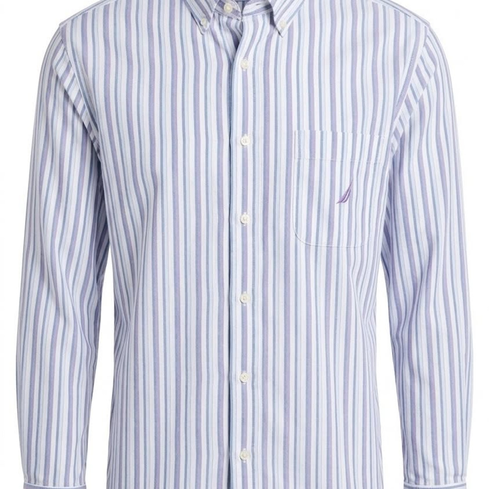 Cotton button-down shirt, Nautica Classic Fit striped long sleeve, Size XXL